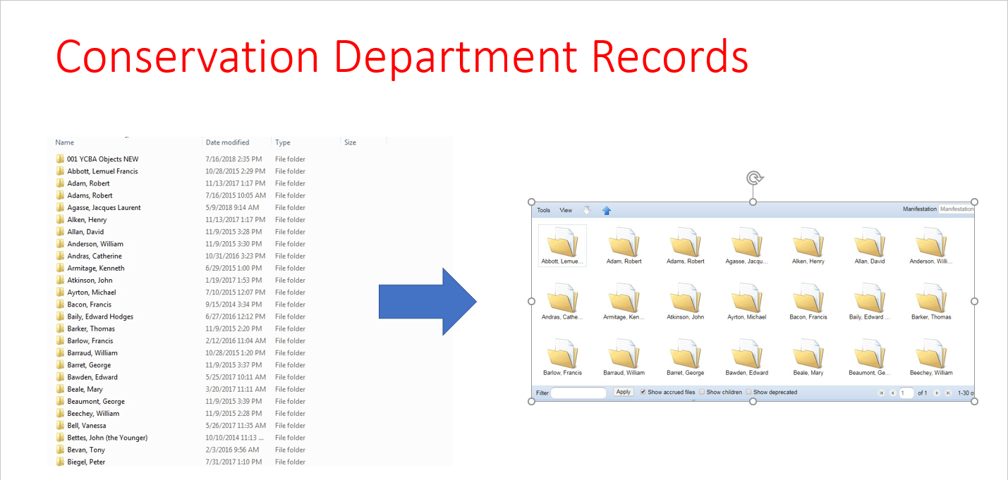 Conservation records, shared server and Preservica