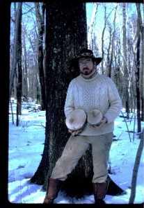Behind me is a 105-year old northern red oak at The Harvard Forest. I’m holding basal sections of a black birch (larger section) and a sugar maple (smaller section) cut from ten feet away. These trees are the same age as the red oak.