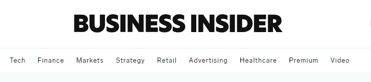 Website header for Business Insider featuring new, bold, logo.