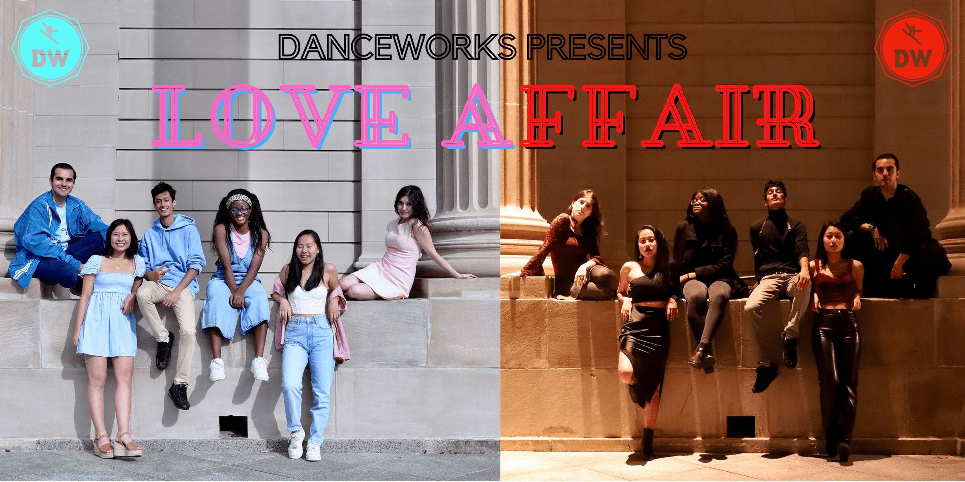 Danceworks board photograph with "love affair" text imposed