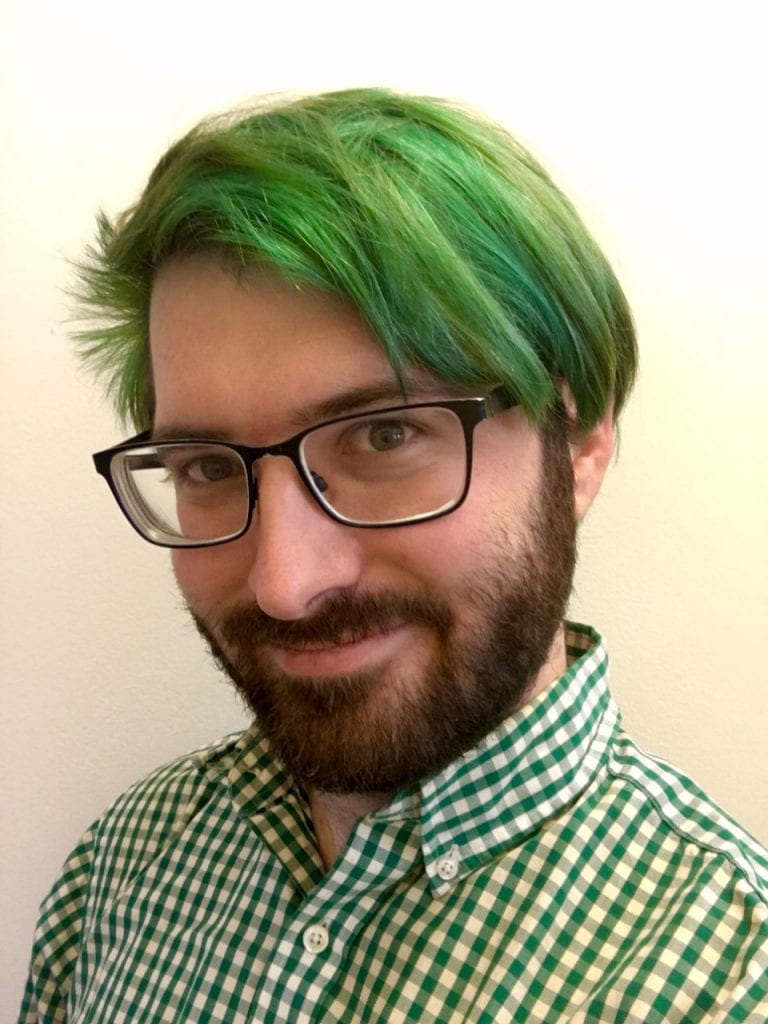 Image showing Pat with brighly dyed green hair
