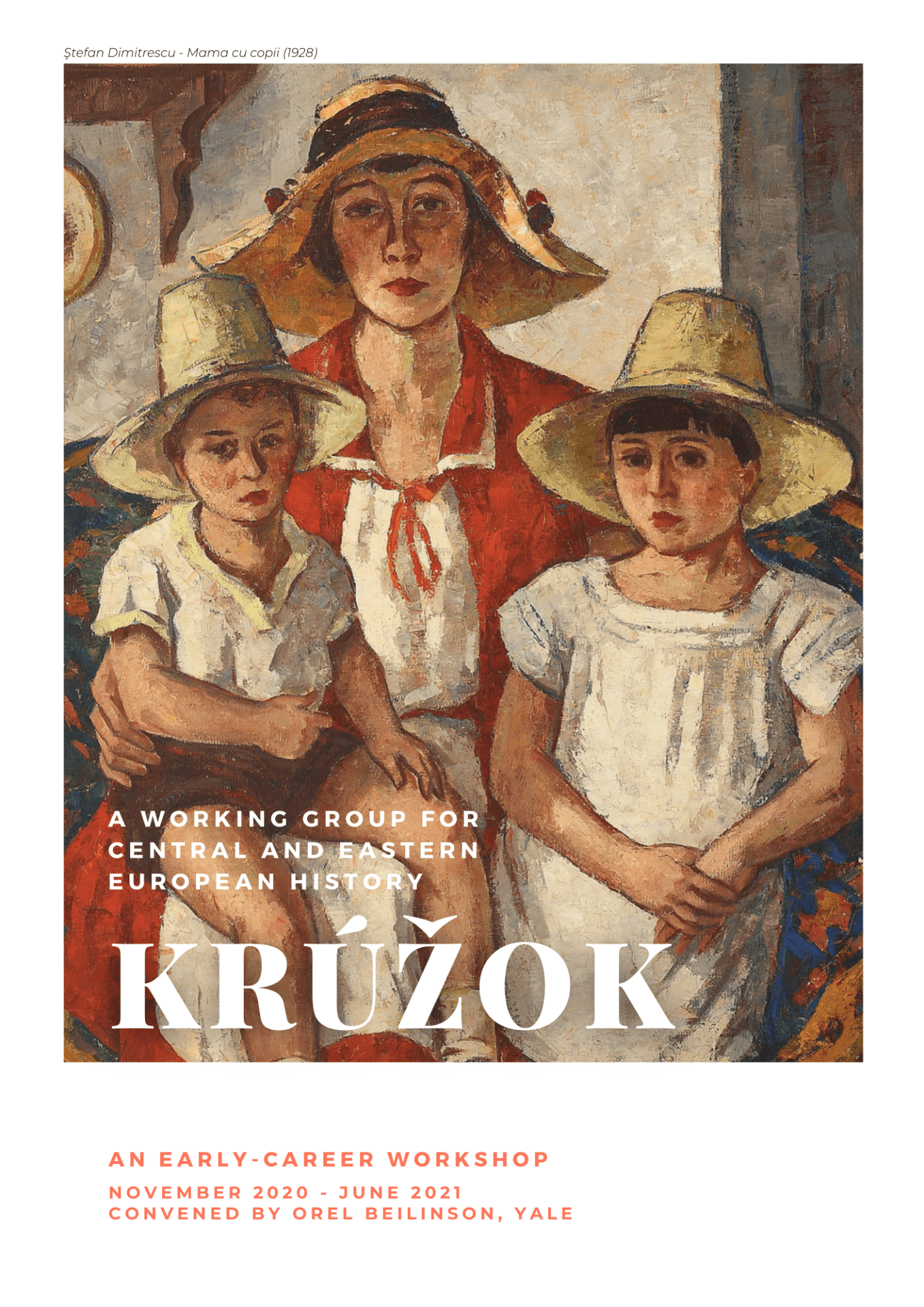 The cover of the workshop's program, featuring Ştefan Dimitrescu's painting Mama cu copii (1928).