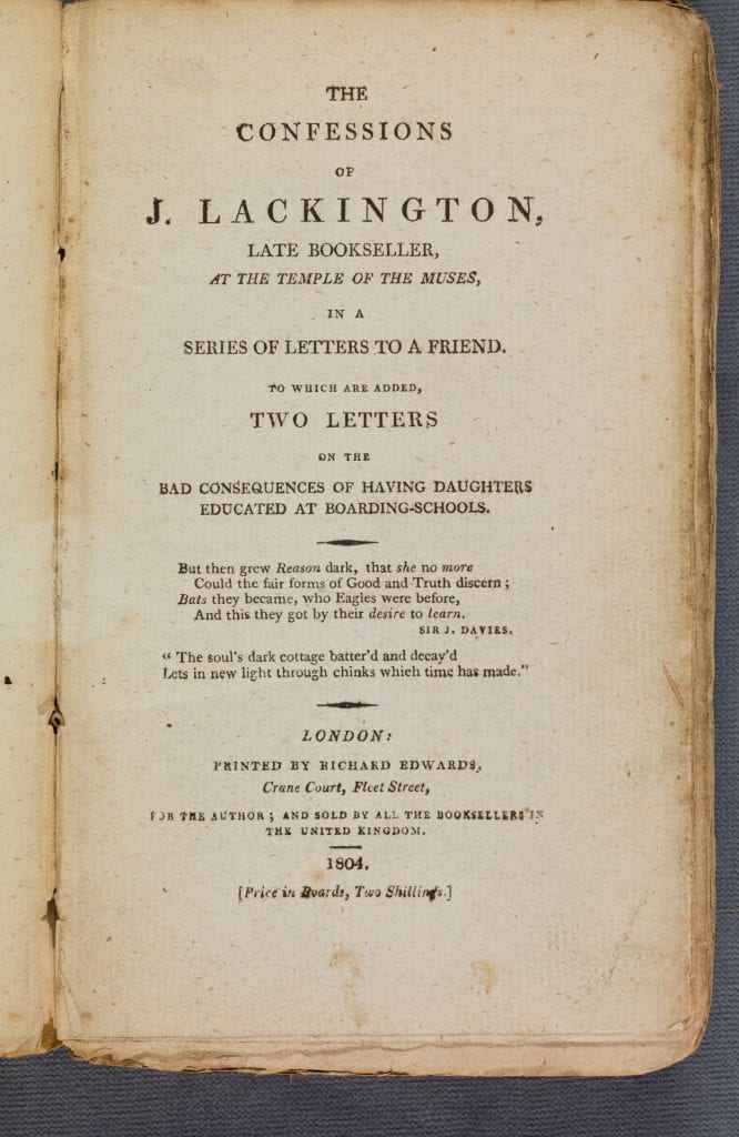 The confessions of J. Lackington title page
