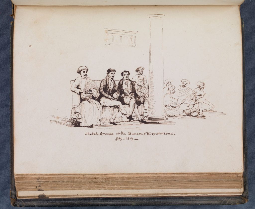 drawing of a group of 4 men sitting on a couch