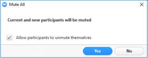 Dialog Box for allowing participants to unmute themselves should they need to speak later in the meeting.