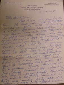 The first page of Henry Roe Cloud's letter to his daughter Marion.