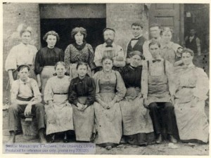 Workers at Gleichmans Cigar Factory in Cleveland. Rose H. Pastor is in back row, third from left.