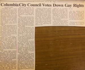 An example of the atmosphere of discrimination against the gay men and lesbian communities. From the <title>Gay Community News</title>, June 26, 1982.