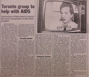 A newspaper article announcing the start of the AIDS Committee of Toronto. 