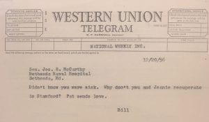 Telegram from William F. Buckley, Jr. to Senator Joseph R. McCarthy, 20 December 1956