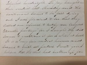 Image of excerpt from letter from William Henry Anderson to his father following his trial, 6 March 1858 (MS 2018, Box 1, folder 9).