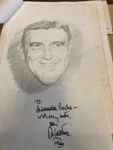 Don Corsetti, autographed pencil sketch of Chester Bowles, accompanying letter dated 22 July 1966. Chester Bowles Papers (MS 628), Box 328, Folder 47.