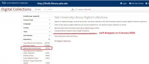 Screen capture of main Yale Library Digital Collections page (FindIt)