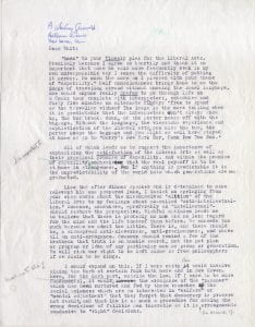 Page 1 of a letter from Brewster to A. Whitney Griswold regarding Griswold's thoughts on the liberal arts.