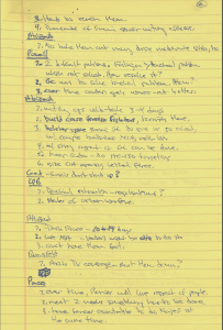 Bremer’s handwritten notes from an April 13, 2004, meeting with Secretary Donald Rumsfeld, National Security Advisor Condoleezza Rice, and Generals John Abizaid and Peter Pace on increased violence in Fallujah, Iraq.