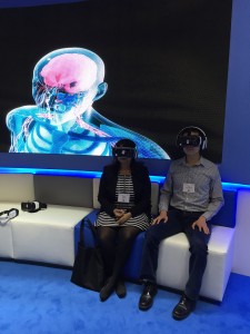 Drs. Irmady and Lau participating in a virtual reality module about multiple sclerosis