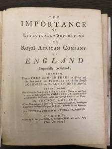 Title page for The Importance of Effectively Supporting the Royal African Company of England Impartially Considered...