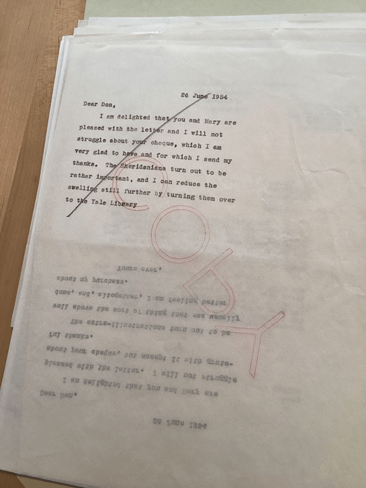 Typescript carbon copy of letter from Wilmarth Lewis to Donald Hyde, June 26, 1954
