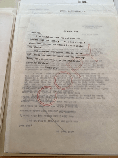 Typescript carbon copy of draft of letter from Wilmarth Lewis to Donald Hyde, June 26, 1954