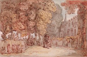 Drawing by Rowlandson "SStrawberry Hill with a procession of monks"