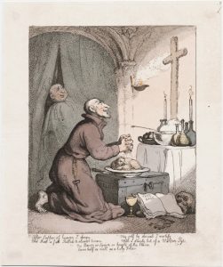 hand-colored etching of "Monastic Fare"
