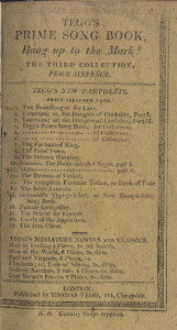 Printed advertisement--page of text within a border. Headed "Teggs New Pamphlets"