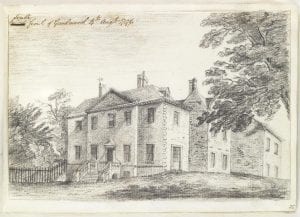pencil landscape sketch showing the south front of Goodwood, a country house in Sussex England