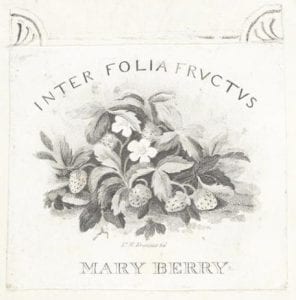 Mary Berry's bookplate cluster of strawberries & flowers