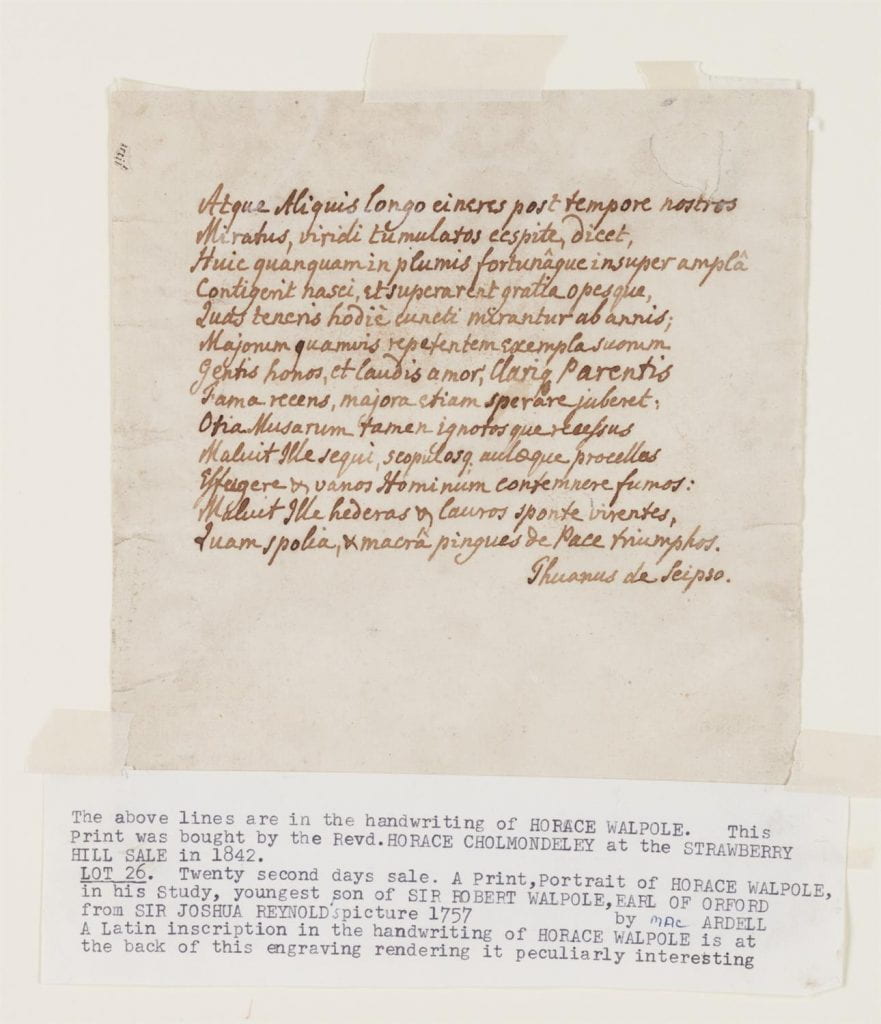 inscription by Horace Walpole