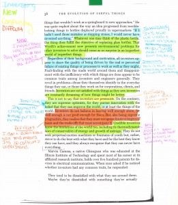 Annotative student work on Henry Petroski's The Evolution of Useful Things